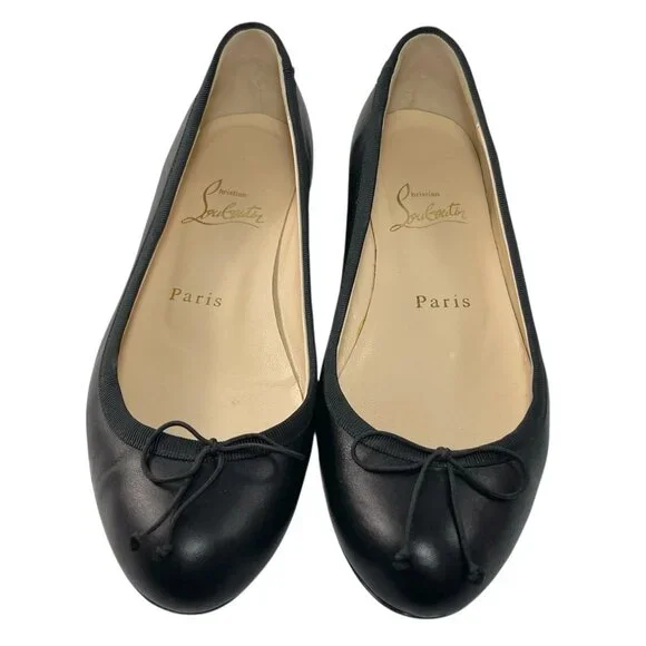 CHRISTIAN LOUBOUTIN Black Bow Leather Ballet Flats Womens 35 5 - Picture 3 of 13